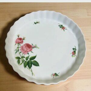 Vintage Christineholm Pink Cabbage Rose Quiche Baking Dish